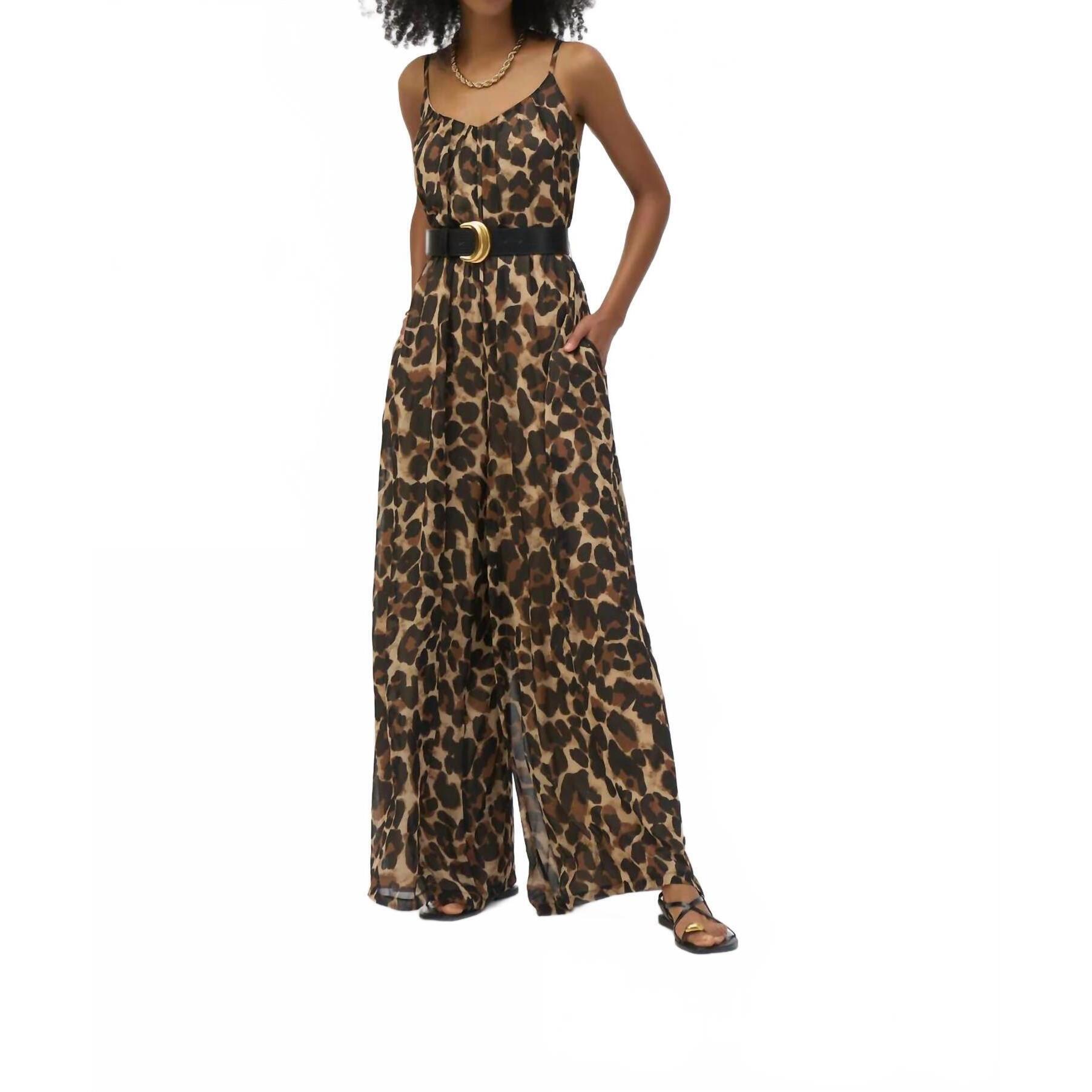 New Joseph Ribkoff Leopart Print Jumpsuit In Beige/Black